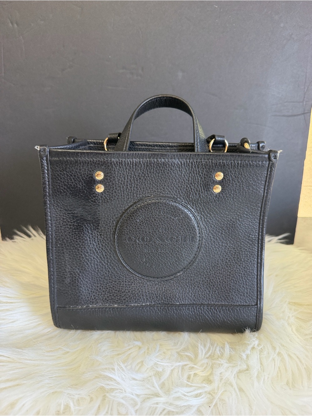 Coach Black Pebbled Leather Crossbody Tote with Gold Hardware